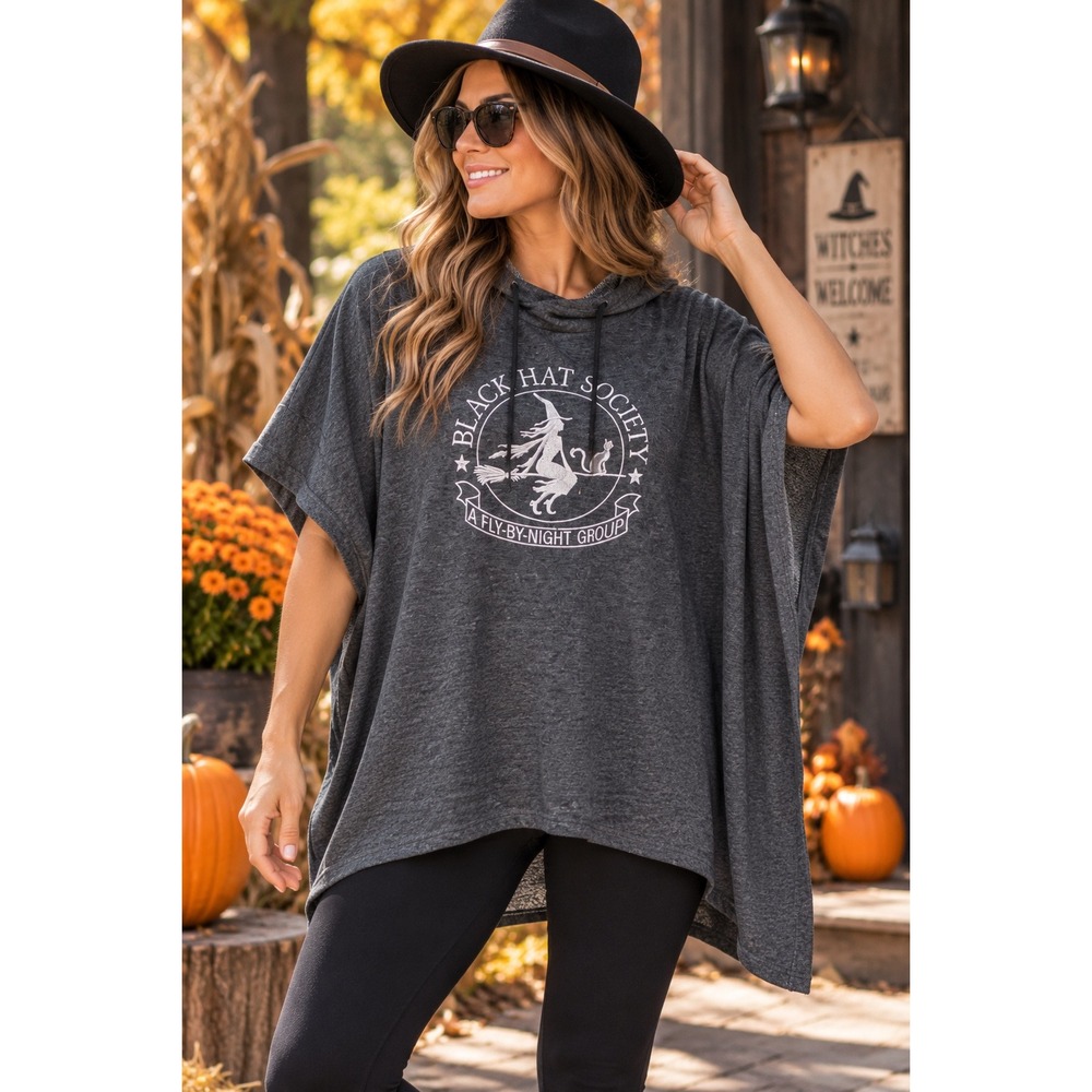 Champion Black Hat Society Witch Hoodie Poncho Charcoal Grey Large